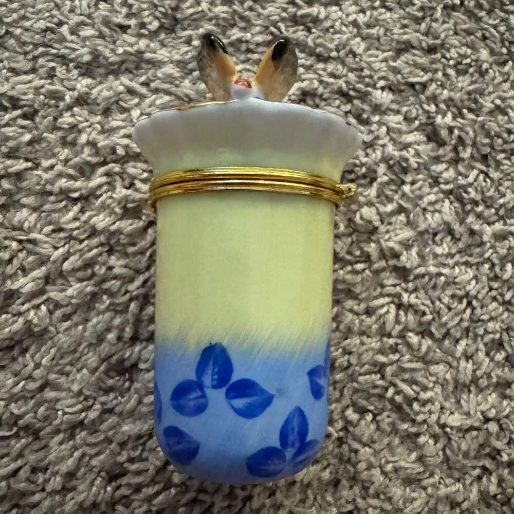 Vintage Bombay Company Porcelain Hinged Trinket Box Candle Butterfly Blue Flower